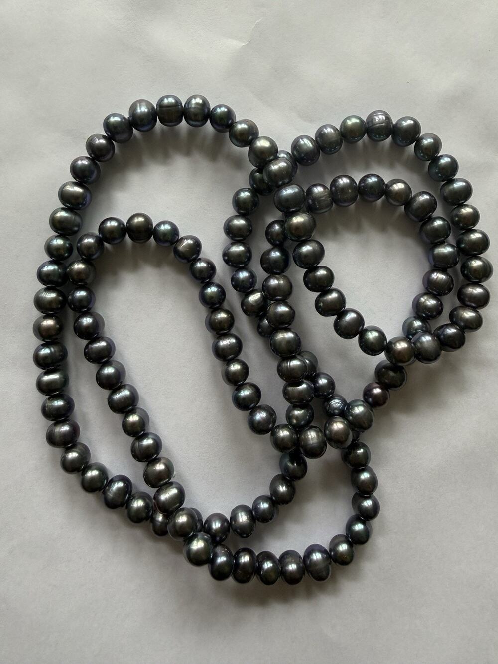 32” Cultured Freshwater Peacock Black Pearl Necklace Endless 6-7mm Knotted EUC